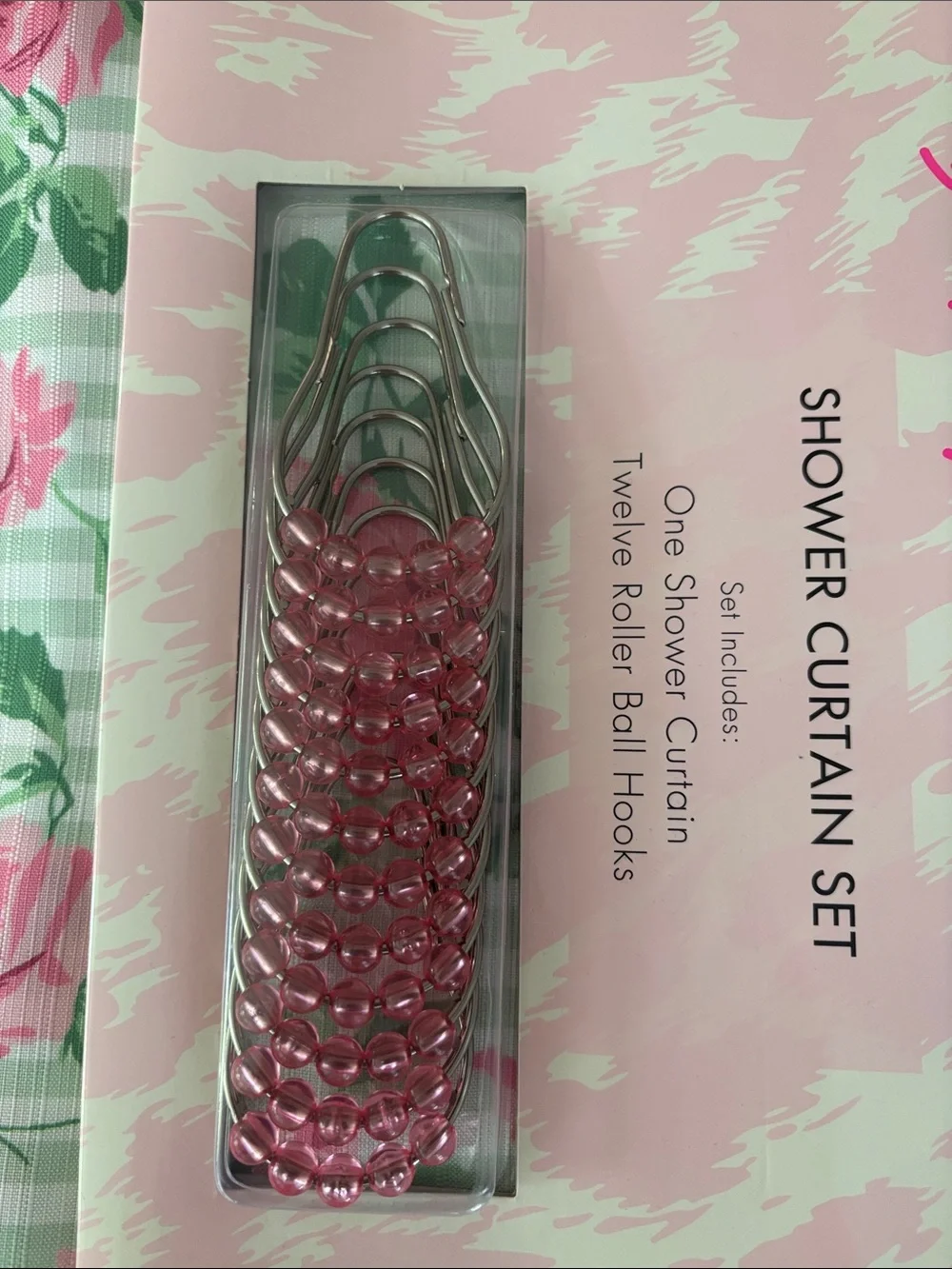 Betsey Johnson Pink and Green Shower Curtain Set